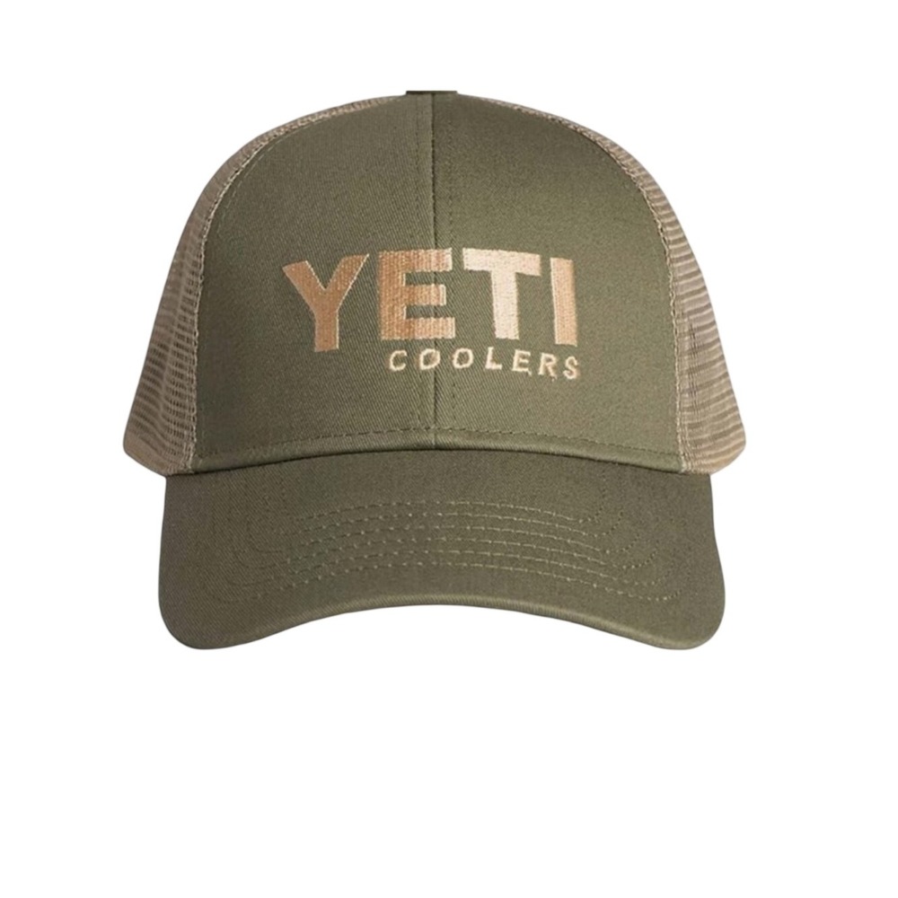 Yeti Olive and Khaki Logo Trucker Hat outdoors hiking dad hat unisex adjustable